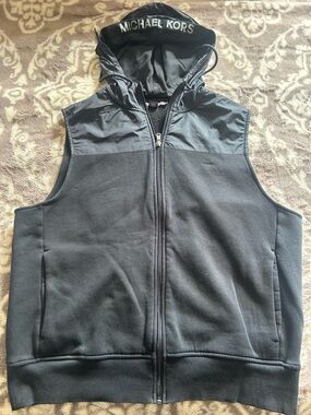 Michael Kors Men's Black Hooded Vest with Nylon Yoke